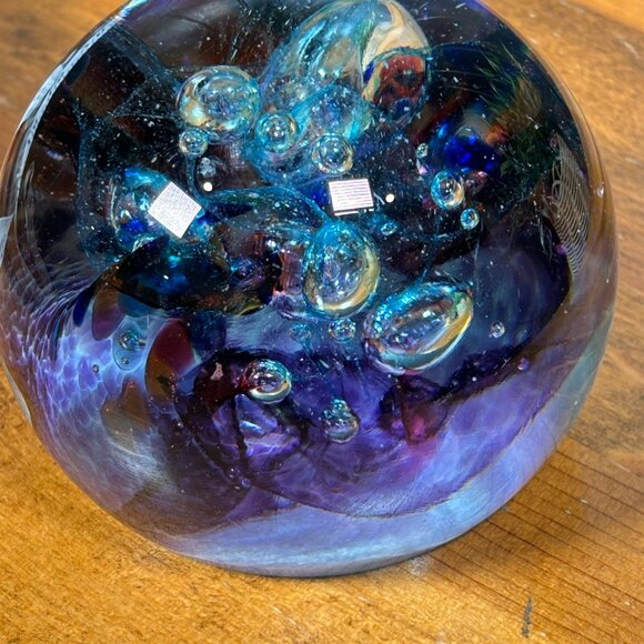 Signed Robert Held Art Glass Paperweight Vintage Studio Glass Orb Purple & Teal - Picture 3 of 12